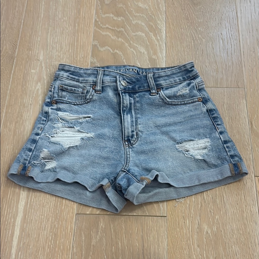 American Eagle Outfitters Distressed Light Blue Jean Shorts
